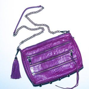 GOLD CHAIN PURPLE SNAKESKIN PATTERN LEATHER BAG
